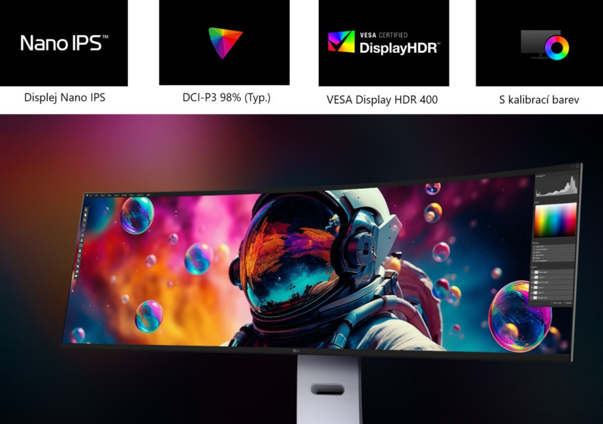 49" zakrivený monitor s rozlíšením Dual QHD a obnovovacou frekvenciou 144 Hz